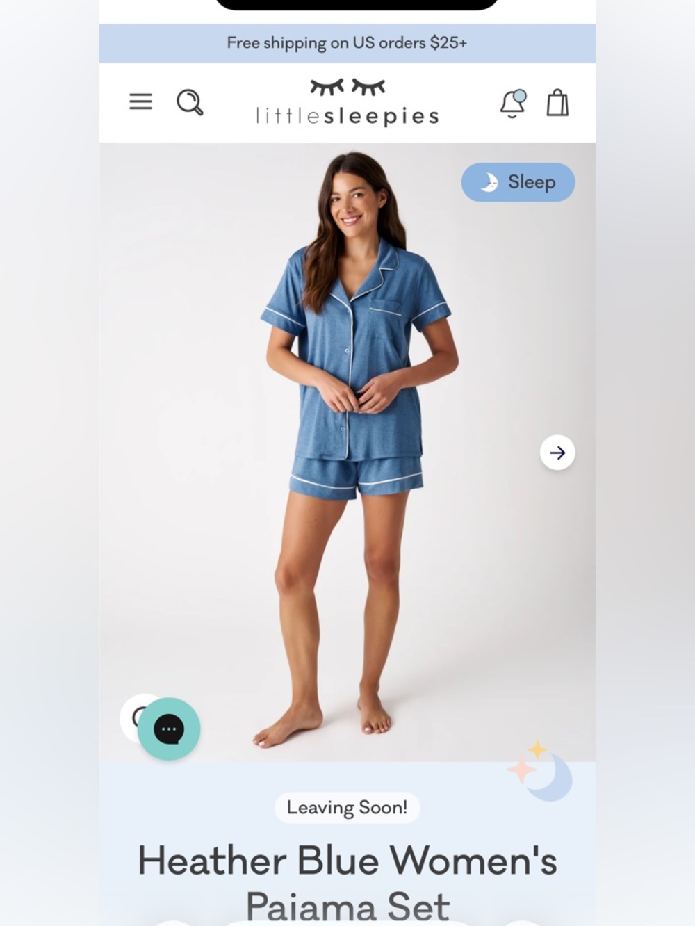 Little sleepies women’s bamboo pajama set heather blue large L pajamas